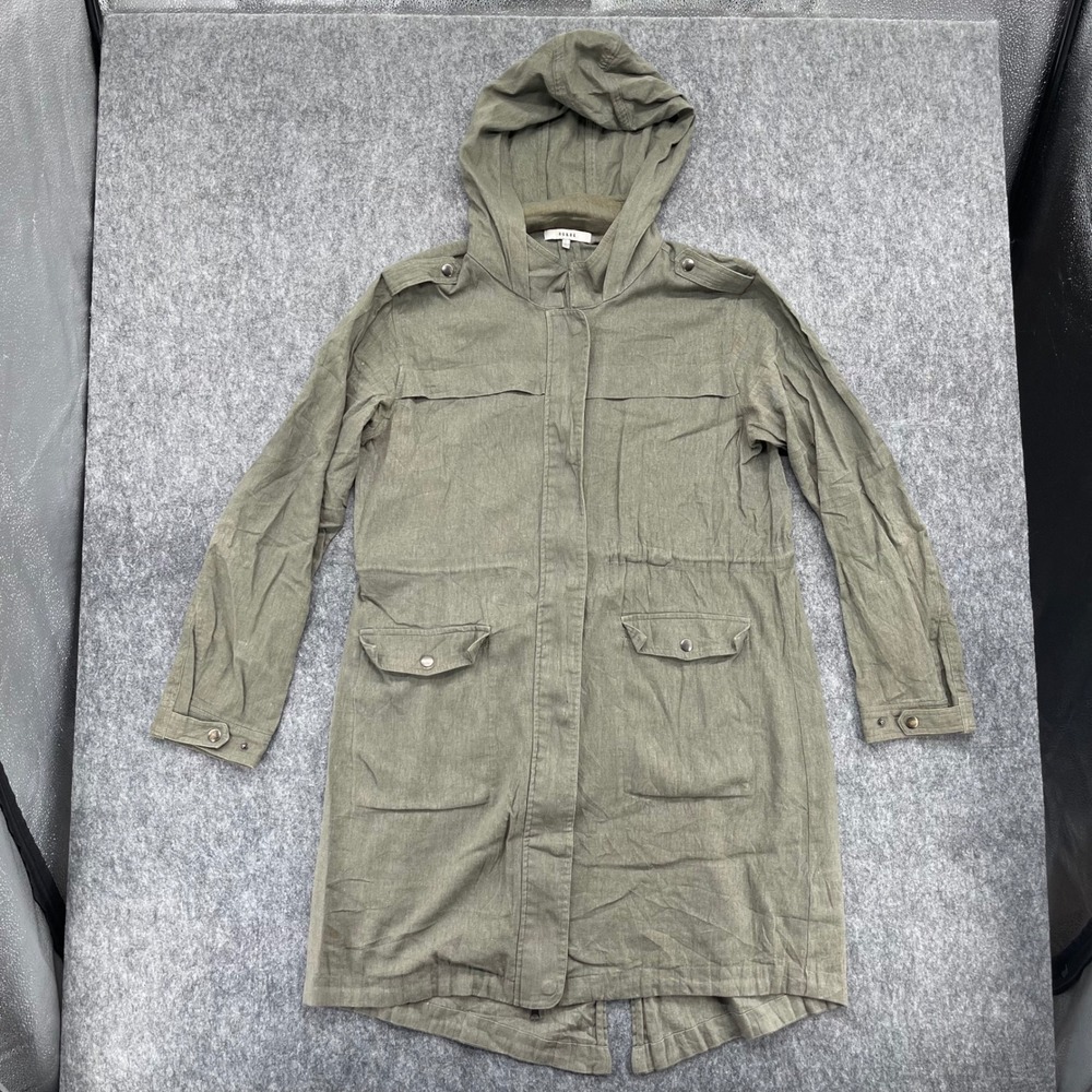 RO & DE Jacket Womens Large Olive Green Linen Blend Hooded Utility Anorak